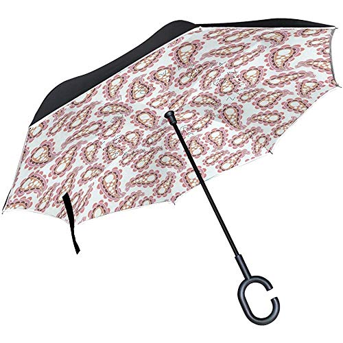 Dliuxf Paraguas invertido Paisley Cars Reverse Windproof Rain Umbrella para el automóvil al Aire Libre con Mango en Forma de C