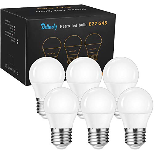 E27 Bombilla LED Luz Calida G45 Lámpara LED 5W Bajo Consumo E27, Equivalente a 40W, 3000K, 500LM Bombillas LED, No Regulable, Angulo de haz de 280°- 6 Unidades