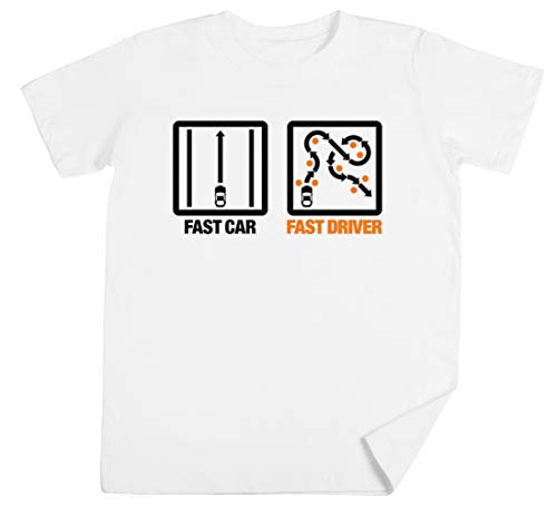 Fast Car - Fast Driver Niños Unisexo Chicos Chicas Blanco Camiseta Kids Unisex T-Shirt