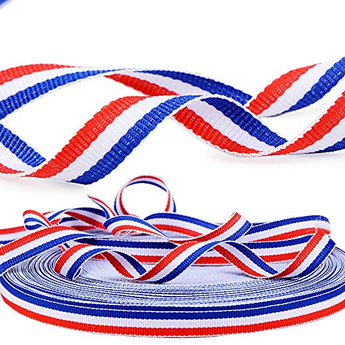 FLOFIA 50m Cinta Francesa Decorativa de Poliéster Tricolor Azul Blanco y Rojo Bobina Cinta Francia de Bandera para Fiesta Celebración Nacional Francesa Pulseras Lazos Artesanía Regalo, 10mm de Ancho