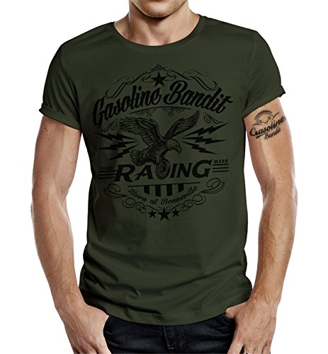 Gasoline Bandit Original Biker Camiseta: Born in Bonneville Oliv-L