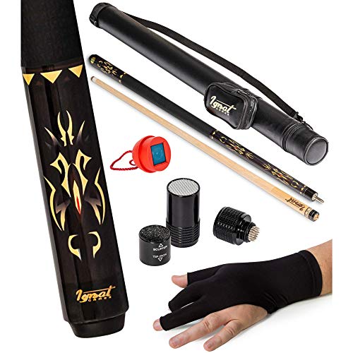 IgnatGames Taco de Billar de 2 Piezas – 18/19/20/21 oz. 58” Palos de Billar Profesionales de Arce Canadiense con Estuche Rígido, Herramienta 3 en 1 para la Puntera, Guante de 3 Dedos y Portatiza IgnatGames Taco de Billar de 2 Piezas – 18/19/20/21 oz. 58” Palos de Billar Profesionales de Arce Canadiense con Estuche Rígido, Herramienta 3 en 1 para la Puntera, Guante de 3 Dedos y Portatiza