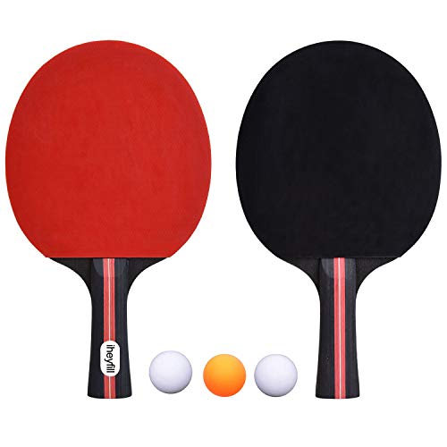 iheyfill Raquetas de Tenis de Mesa,Raquetas de Ping Pong + 3 Pelotas + Bolsa,Juego de Tenis de Mesa para el Juego de Interior al Aire Libre
