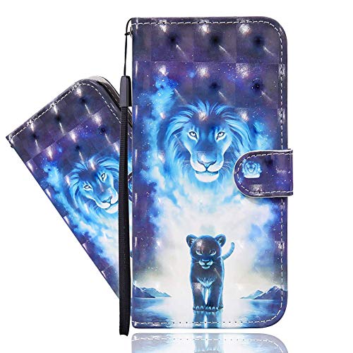IMEIKONST 3D Funda para Samsung A11，Premium PU Cuero Bookstyle Tarjetas Billetera, Cierre Magnético Flip Stand Shockproof Funda para Samsung Galaxy M11 Blue Lion CYA