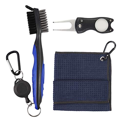 Jinhuaxin 3 Piezas Accesorios de Golf, Cepillo para Palos de Golf Retráctil de 60 mm, Toalla de Golf, Golf Pitch Tenedor, Cepillo de Dos Lados Nailon y Acero Jinhuaxin 3 Piezas Accesorios de Golf, Cepillo para Palos de Golf Retráctil de 60 mm, Toalla de Golf, Golf Pitch Tenedor, Cepillo de Dos Lados Nailon y Acero