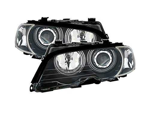 Juego de faros delanteros compatibles con BMW Serie 3 E46 Coupe Cabrio 1999-2003 VP510 Faros CCFL lado del conductor y del pasajero Conjunto completo de faros proyector Ángel Ojos Anillos Negro LHD