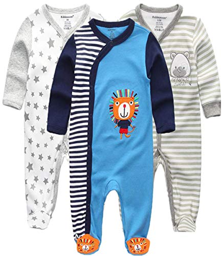 Kiddiezoom Pelele para bebé y niña, pack de 3 unidades Gray Bear & Star & Light Blue Lion 3-6 Meses
