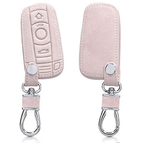 kwmobile Funda Compatible con BMW Llave de Coche de 3 Botones (Solo Keyless Go) - Cubierta de Cuero sintético - Case para Mando de Auto en Oro Rosa