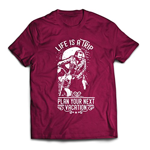 lepni.me Camisetas Hombre la Vida es un Viaje - Ideas de Regalos para Moteros, diseño gráfico de Bicicletas Vintage, amar Las Motocicletas (Large Borgoña Multicolor)