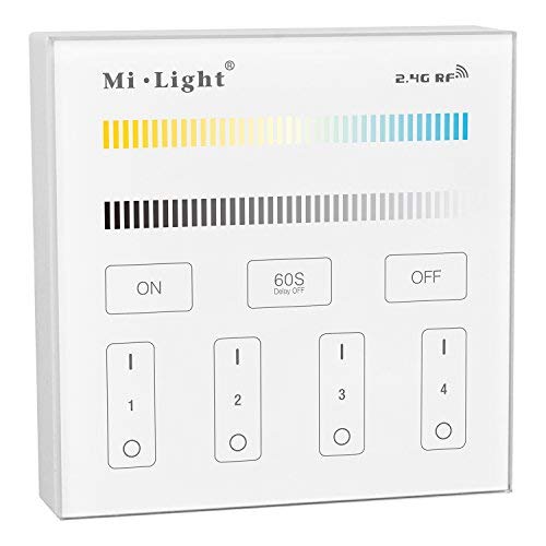 LIGHTEU, Controlador remoto de panel inteligente de 4 zonas CCT Ajustar montado en la pared, T2, para todas las bombillas LED y controladores LED blancos dobles Milight Miboxer