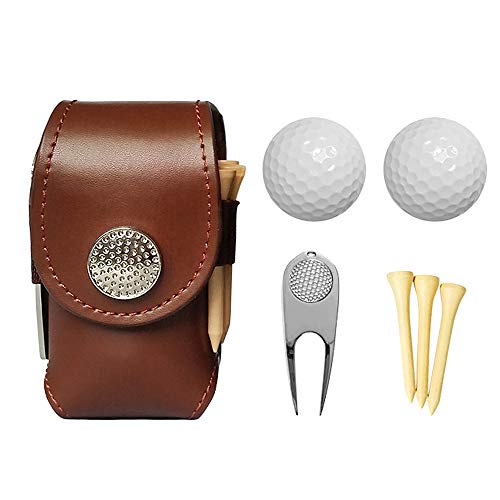 Lixada Bolsa de Cuero para Pelota de Golf, Mini Bolsillo,Soporte para Bolsa de Pelota de Golf con 2 Bolas, 3 Camisetas, 1 Juego de Herramientas de Reparación de Divisor de Golf