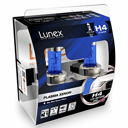 LUNEX H4 PLASMA XENON, Bombillas halógenas Faros Efecto Xenón 12V 60/55W P43t, 5000K duobox (2 units)