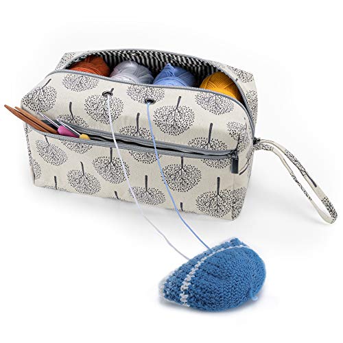 Luxja Bolsa de Almacenamiento de Lana, Bolsa de Crochet Bolsa de Tejer, Bolso para madejas de Hilo, Ganchos de Ganchillo, Agujas de Tejer (hasta 10 Pulgadas) y Otros Accesorios pequeños