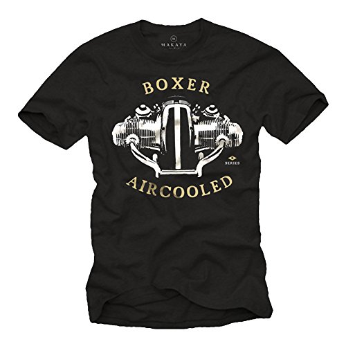 MAKAYA Camisetas Moteras Hombre - Aircooled Boxer - T-Shirt Moto R100 Negro XXL