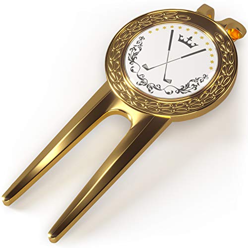 Marcador magnético para pelotas de golf de Pitchgabel Divot Tool | Marcador de bola de alta calidad | Marcador magnético extraíble | Marcador Too (dorado)