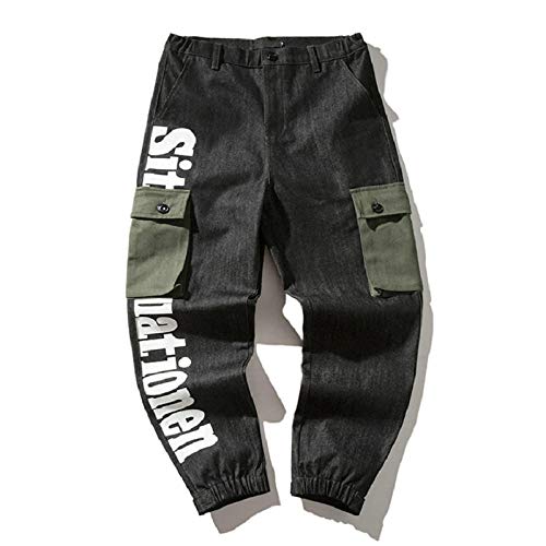 Men Casual  Pant High Street Hip Hop Male Big Pocket Slim Fit Cargo Trousers Biker Jogger Sweatpants ABZ128-Black_XXL