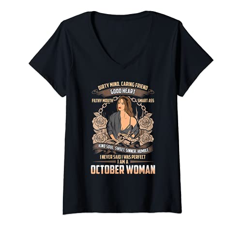 Mujer Octubre Cumpleaños Biker Chick Dirty Sweet Sinner Camiseta Cuello V