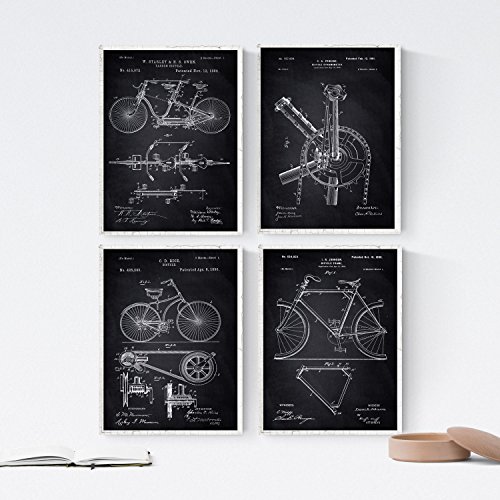 Nacnic Negro - Pack de 4 láminas con Patentes de Bicicletas 2. Set de Posters con inventos y Patentes Antiguas. Elije el Color Que más te guste.