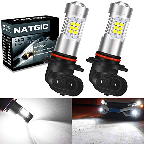 NATGIC 9006 HB4 Bombillas de luz antiniebla LED Xenon White 2835 SMD Chipsets con proyector de Lente para Luces de circulación Diurna de luz antiniebla, 10-16 V 10.5 W (Paquete de 2)