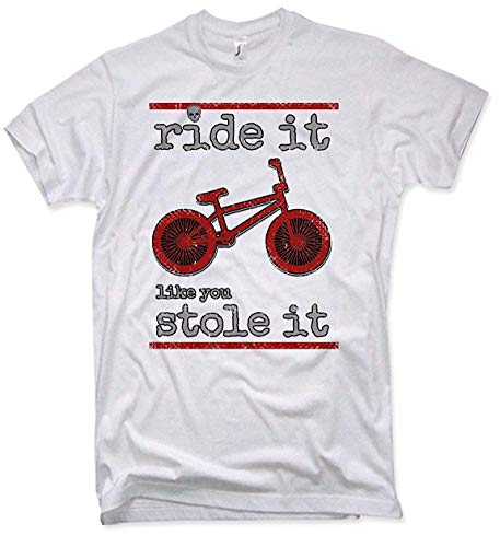 NG articlezz Camiseta Ride It Like You Stole It BMX Freestyle Calavera Oldschool S-XXL - Blanco/White, M