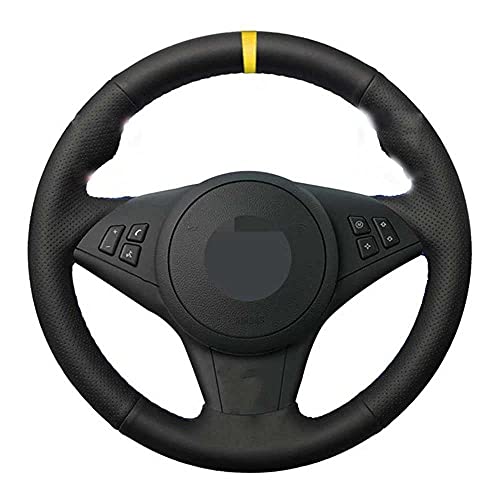 NIUASH Cubierta del Volante del Coche Ante de Cuero Negro Cosido a Mano, Apto para BMW E60 E63 E64 Cabrio M6 2005 2006 2007 2008 2009 2010 Serie M