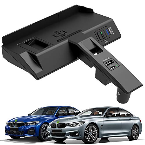 Nuevo Cargador Inalámbrico Coche Auto para BMW 3 Series 4 Series 2020 2021 Consola Central Panel, 15W Qi Carga Rápida Teléfono Cargador con USB y 18W PD para iPhone 12/11/XS Samsung S20/S10