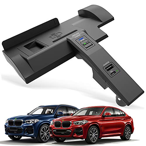 Nuevo Cargador Inalámbrico Coche Auto para BMW X3 X4 2018 2019 2020 2021 Consola Central Panel, 15W Qi Carga Rápida Teléfono Cargador con USB y 18W PD para iPhone 12/11/XS/X Samsung S20/S10
