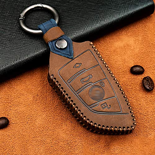 ontto Funda para llave de coche de piel de vacuno para BMW X5 F15 F48 X6 F16 F86 G30 G11 X1 F48 1er F21 2er 5er 7er 218i con llavero, color marrón ontto Funda para llave de coche de piel de vacuno para BMW X5 F15 F48 X6 F16 F86 G30 G11 X1 F48 1er F21 2er 5er 7er 218i con llavero, color marrón