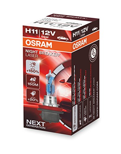 OSRAM NIGHT BREAKER LASER H11, Gen 2, +150% más luz, bombilla H11 para faros delanteros, 64211NL, 12V, estuche plegable (1 lámpara)