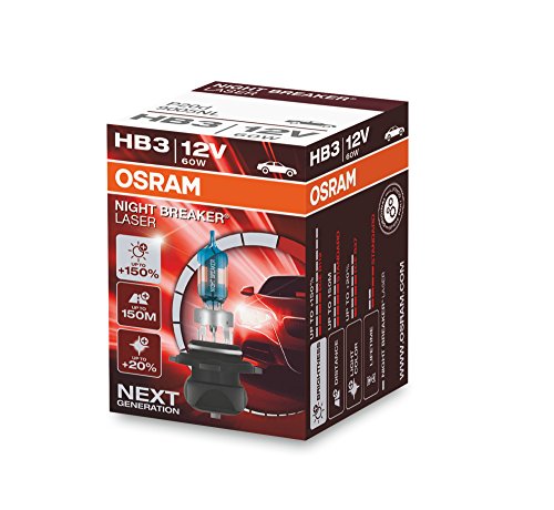 OSRAM NIGHT BREAKER LASER HB3, Gen 2, +150% más luz, bombillas HB3 para faros delanteros, 9005NL, 12V, estuche plegable (1 lámpara)