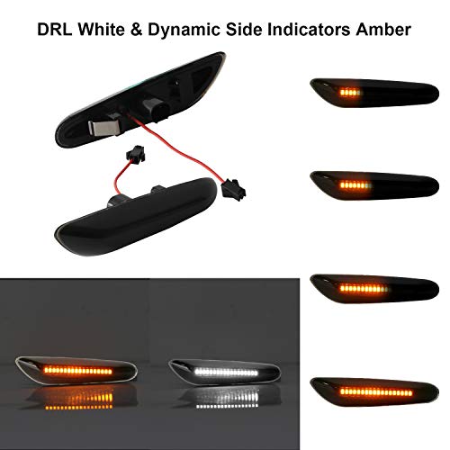 OZ-LAMPE Switchback DRL Indicadores laterales blancos y dinámicos Luz intermitente ámbar Luz de marcador lateral que fluye Humo para BM-W E36 E46 E60 E81 E82 E88 E90 E91 E92 E93 X1 E84 X3 E83 X5 E53