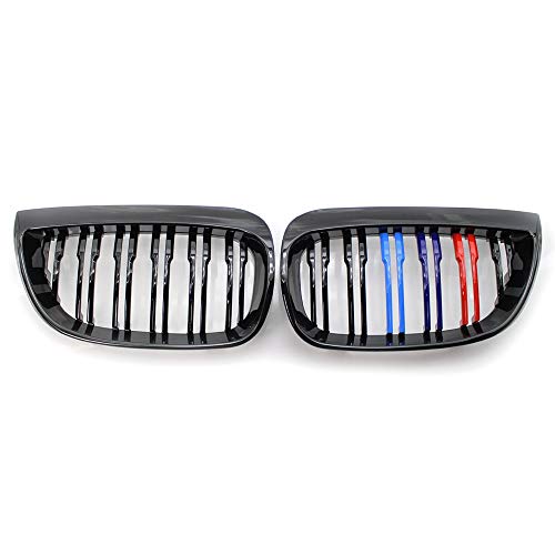 Par de rejillas de doble listón negro brillante M-Color para BMW E81 E87 1 Series 2004-2007
