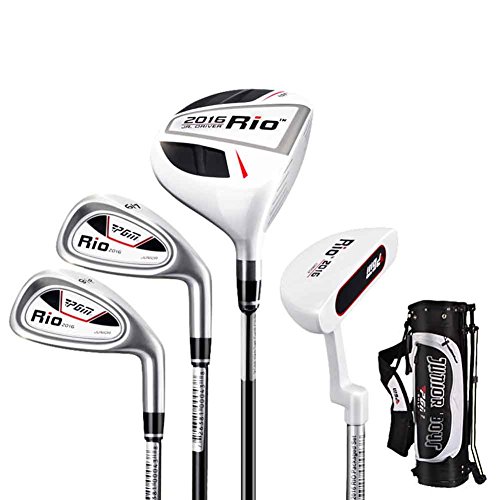 PGM Juego de palos de golf para niños de 9 a 12 años, 4 unidades de palos de golf con bolsa (niños en blanco y negro con bolsa de soporte)