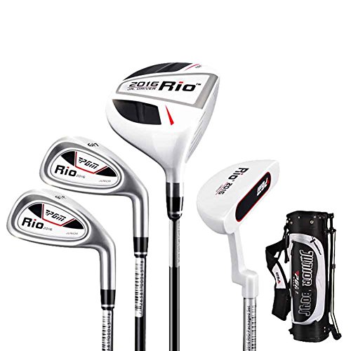 PGM Juego de palos de golf para niños de 9 a 12 años, 4 unidades de palos de golf con bolsa (niños en blanco y negro con bolsa de soporte) PGM Juego de palos de golf para niños de 9 a 12 años, 4 unidades de palos de golf con bolsa (niños en blanco y negro con bolsa de soporte)