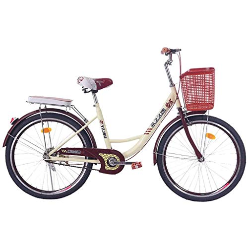 RLF - Bicicletas cómodas para mujer, 24 pulgadas, bicicleta urbana al aire libre, bicicleta de estudiante, Heritage clásica, estilo de vida y cesta, color marrón, color A, tamaño L