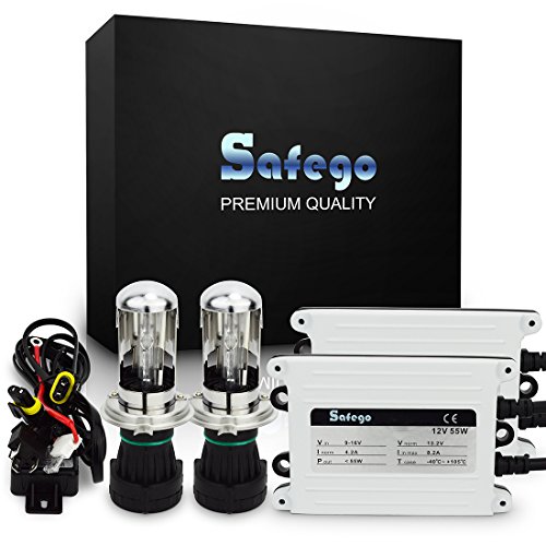 Safego Ac 55W H4 Xenón Hid Kit Luz de Xenon Headlight Lámpara Kit de Conversión Bombilla de Repuesto 6000K Kit Xenón Hid H4 Bombillas de Coche Faros de Xenon Luces Auto Lamparas Coche No Canbus