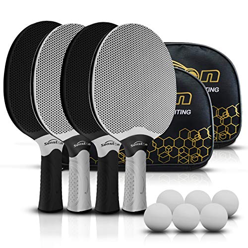 Senston Juego de Raquetas de Tenis de Mesa, Juego de Paleta de Ping Pong Profesional para 4 Jugadores, Paleta de Ping Pong de Goma compuesta, Juegos de Interior o Exterior.