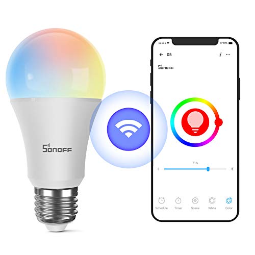 SONOFF WiFi Regulable RGB Multicolor Bombilla Bayoneta B05-B-A60, E27, 9W, 806Lm, Compatible con Alexa y Google Assistant, 2.4G wifi, Control Remoto por Smartphone IOS y Android, No Requiere Hub