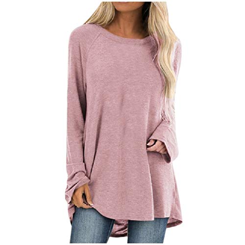 Sudadera para mujer, talla grande, de manga larga, irregular, lisa, para mujer Rosa rosa 5X