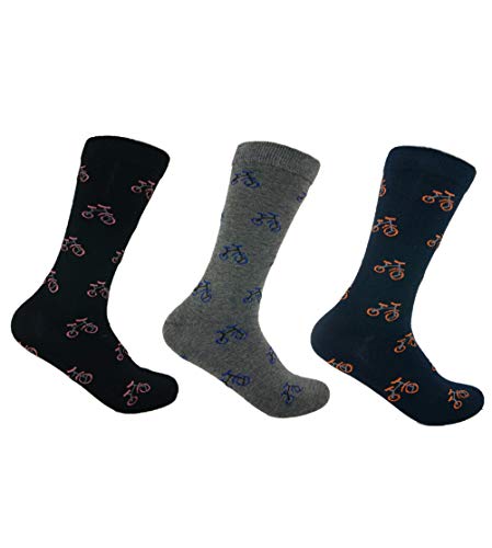 Trendcool Calcetines Hombre Algodón 100% Talla 40-46. Pack 3 Calcetines Estampados Largos . Calcetines con Dibujos Altos Colores Graciosos. Calcetines Algodón Hombre para Invierno. Bicis. (M1)