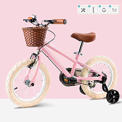 Vintage Bicicletas Niños, Niño De La Bicicleta con Ruedas De Entrenamiento De Los Niños, para Las Edades De 3-8 Años Niñas Y Niños (Pink, 16")