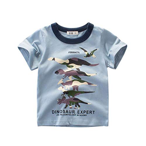 WANG Cartoon Print Baby Boys Dinosaur T Shirt For Summer Infant Kids Boys Girls Lion T Shirts Clothes Cotton Toddler Tops-in T-Shirts,Sky Blue,5T