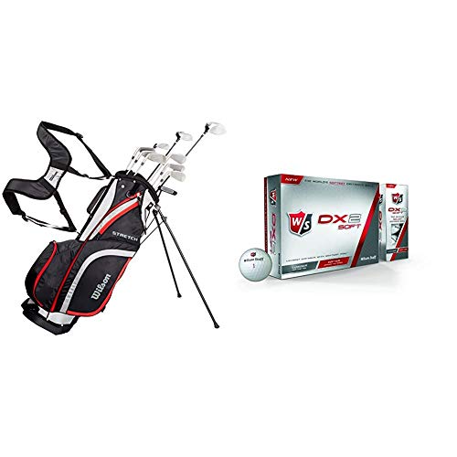 Wilson Set Completo para Principiantes, 10 Palos de Golf con Bolsa de Transporte, Hombre (Mano Derecha) Stretch XL + Staff, Bola de Golf más Blanda del Mundo, 2 Capas, Hombre, para máxima Distancia