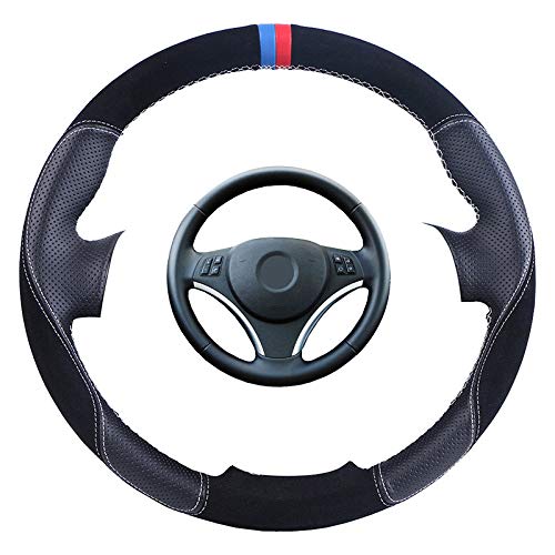 Wongzt Cubierta Negra para Volante de Coche, BMW E90 325i 330i 335i E87 120i 130i 120d   Trenza de Cuero para Volante automático