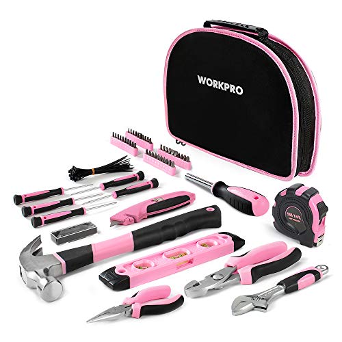 WORKPRO 103 Piezas Juego de Herramientas Portátil para DIY con Bolsa Rosa, Alicates Destornilladores Llaves Martillo para Bricolaje y Reparaciones Diarias, Ideal para Esposa Novia Chicas WORKPRO 103 Piezas Juego de Herramientas Portátil para DIY con Bolsa Rosa, Alicates Destornilladores Llaves Martillo para Bricolaje y Reparaciones Diarias, Ideal para Esposa Novia Chicas