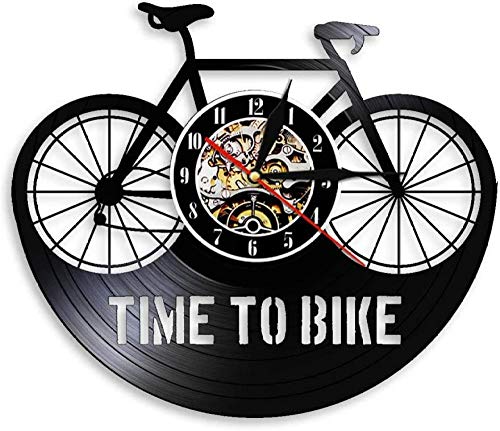 WTTA Reloj de Pared de Vinilo Ciclismo Tiempo Ciclista Cita de inspiración Decoración del hogar Bicicleta de montaña Bicicleta Antigua Bicicleta Retro-Sin luz