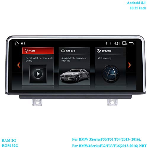 XISEDO 10.25 Pulgadas Pantalla Android 8.1 Autoradio RAM 2G ROM 32G Radio de Coche Estéreo Navegación para BMW 3 Series F30/ F31/ F34(2013-2016), BMW 4 Series F32/ F33/ F36 (2013-2016) NBT