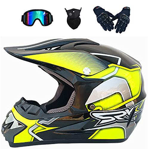 YXLM - Casco de motocross para niños y adultos, incluye guantes, máscara facial, con gogle, casco de moto para niños, motocross, Off-Road, casco de montaña BMX Downhill (B,L)