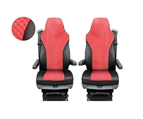 2 fundas de asiento para DAF XF LF CF 105, color rojo y negro, piel para camión