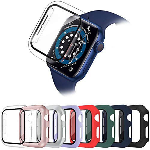 8 Pack Surundo Funda con Vidrio Templado Compatible con Apple Watch 40mm Series 6/5/4/SE, Slim Cover de Bumper y Protector Pantalla Case para iWatch 40mm